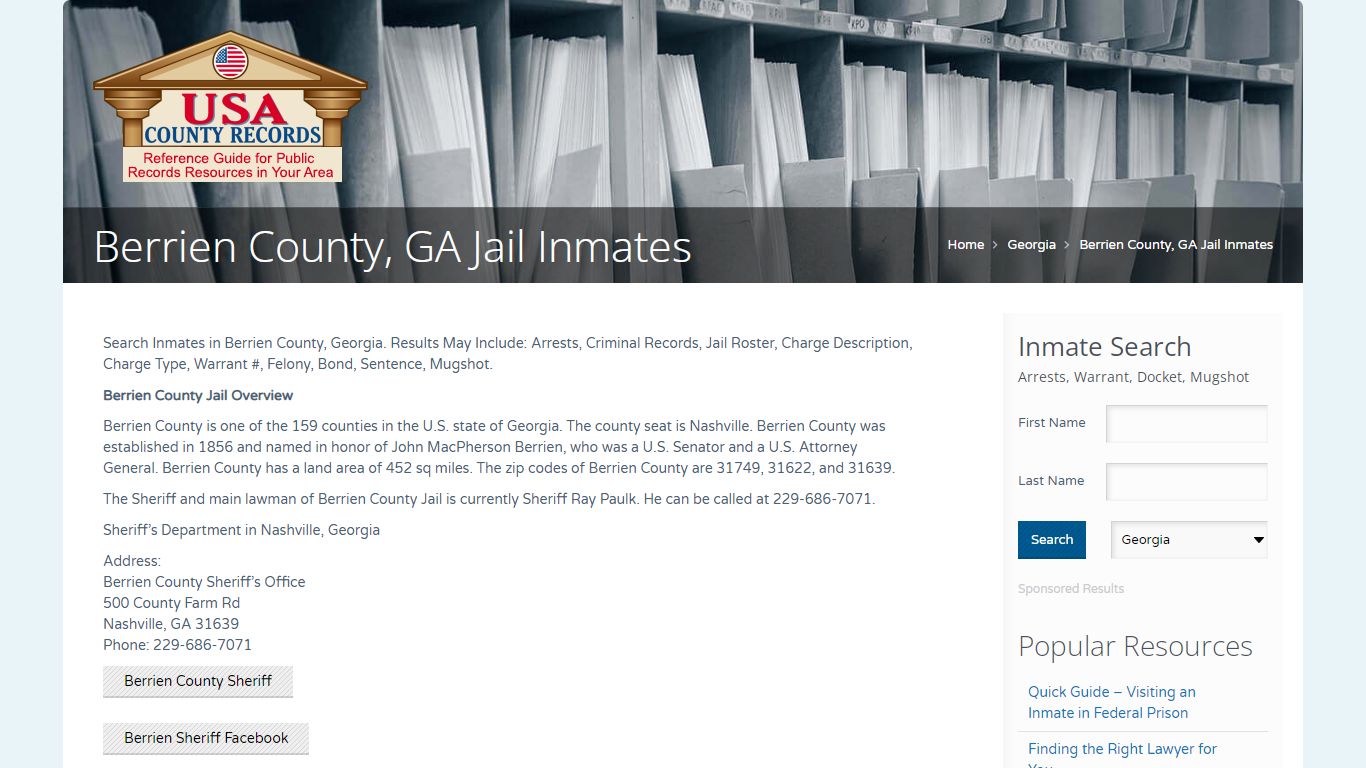 Berrien County, GA Jail Inmates | Name Search
